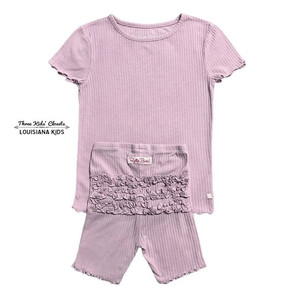 RuffleButts 7Y Lilac Ribbed Ruffles Pajamas Set - Picture 1 of 7